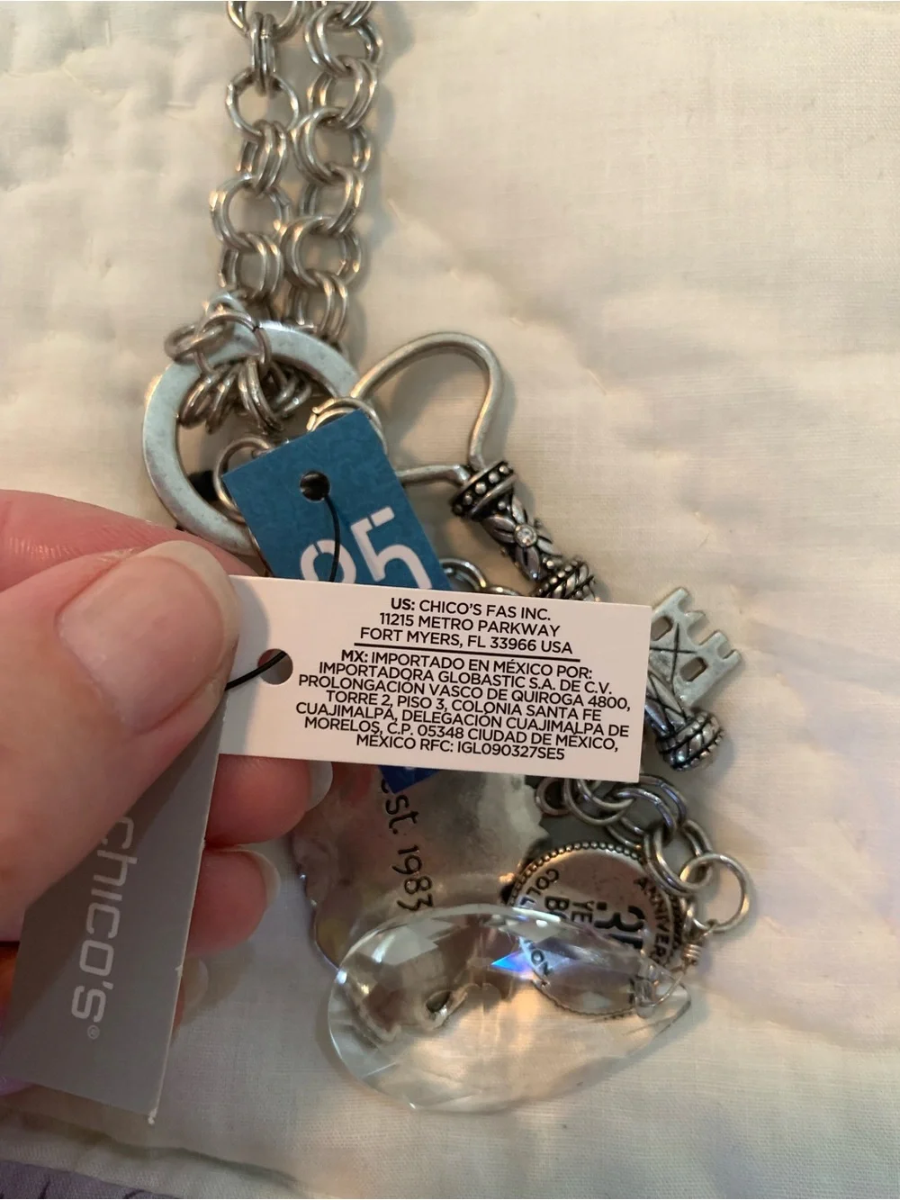 Chico's Silver-Tone Chain Anniversary Collection Necklace with Charms